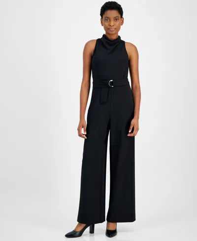 Anne Klein Plus Size Cowl-neck Sleeveless Jumpsuit In Black