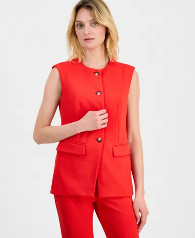 Anne Klein Women's Crewneck Button-front Vest In Red