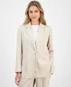 Anne Klein Womens Crinkled Satin Notched Collar One Button Jacket Wide Leg Pants In Canvas