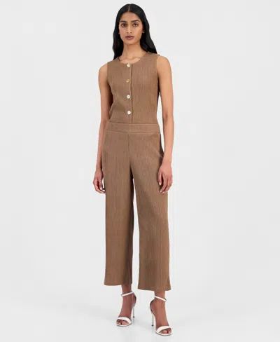 Anne Klein Crinkle Pull-on Ankle Wide Leg Pants In Brown