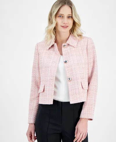 Anne Klein Women's Cropped Button-front Collared Jacket In Peony Pink Multi