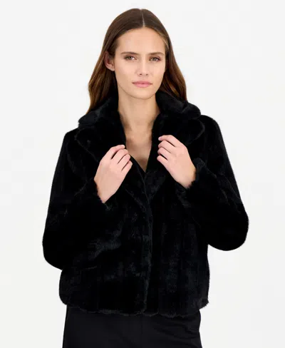 Anne Klein Women's Cropped Notched-collar Faux Fur Jacket In Black