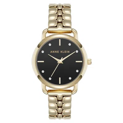 Anne Klein Gold-tone Black Dial Crystal Accented Link Bracelet Ladies Watch