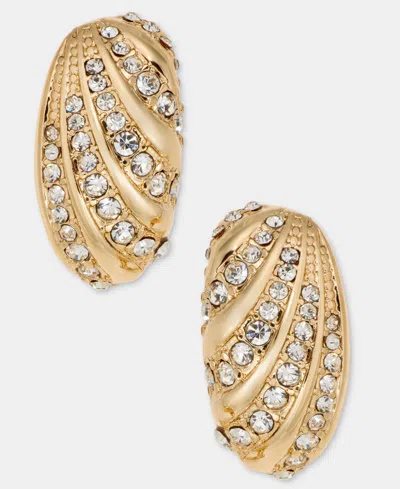 Anne Klein Women's Crystal Puffy Flutted Button Clip Earrings In Gold