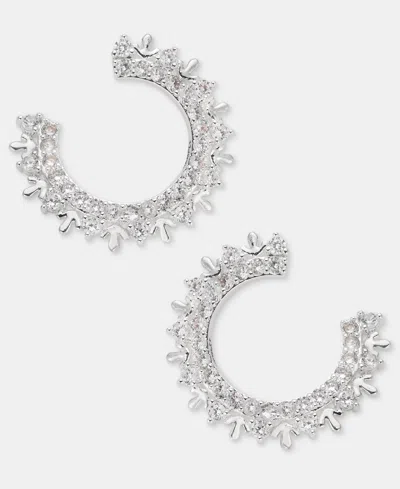 Anne Klein Women's Cubic Zirconia Half Snowflake Motif Front-back Earrings In Silver
