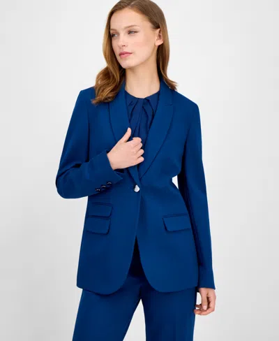 Anne Klein Women's Curved-lapel Double-pocket Blazer In Blue