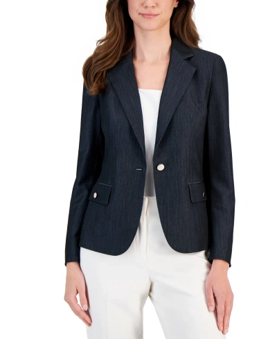 Anne Klein Women's Denim One-button Blazer In Navy Combo