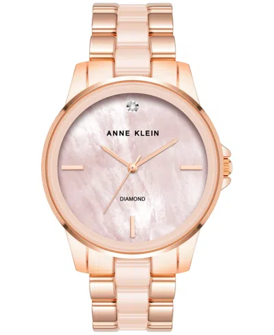 Anne Klein Women's Diamond Accent Ceramic & Metal Bracelet Watch 38mm In Rose Gold-tone,blush