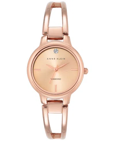 Anne Klein Women's Diamond Accent Rose Gold-tone Stainless Steel Bracelet Watch 30mm
