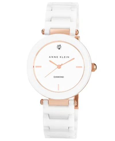 Anne Klein Women's Diamond Accent White Ceramic Bracelet Watch 33mm Ak-1018rgwt In No Color