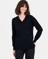Anne Klein Women's Diamond Knit V-neck Sweater In Black