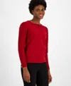 Anne Klein Diamond Stitch Sleeve Button Cuff Sweater In Titian Red