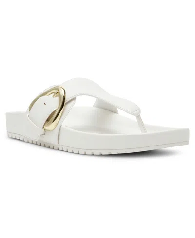 Anne Klein Women's Dori Footbed Thong Flat Sandals In White Smooth