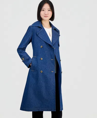 Anne Klein Women's Double-breasted Cotton Denim Trench Coat In Blue