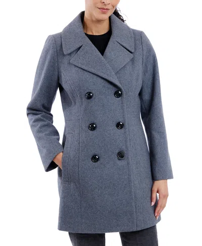 Anne Klein Women's Double-breasted Peacoat, Created For Macy's In Medium Grey