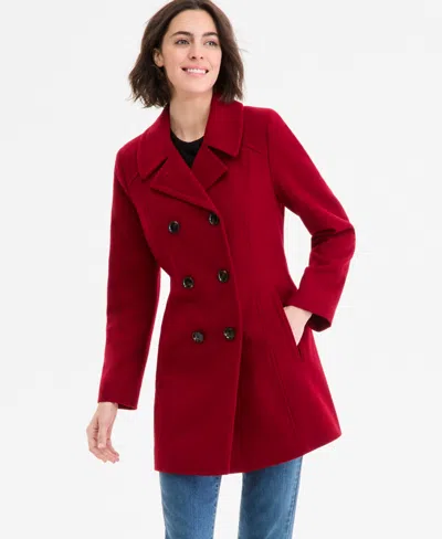 Anne Klein Women's Double-breasted Peacoat, Exclusively At Macy's In Red