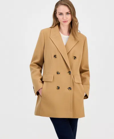 Anne Klein Women's Double-breasted Peacoat, Created For Macy's In Brown