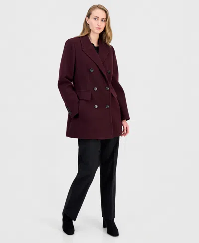 Anne Klein Women's Double-breasted Peacoat, Created For Macy's In Burgundy