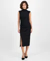 Anne Klein Women's Drape-front Textured Knit Midi Dress In Black