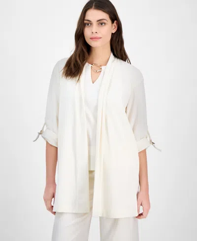 Anne Klein Women's Draped 3/4-sleeve Cardigan Sweater In White Dove