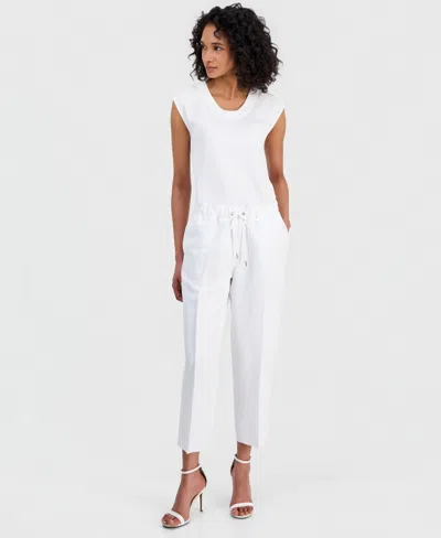 Anne Klein Women's Drawstring Linen-blend Pants In White
