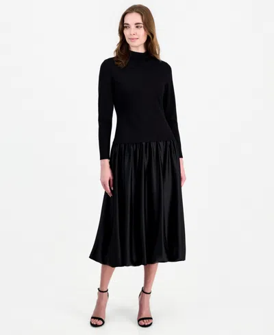 Anne Klein Women's Drop-waist Mock-neck Bubble-skirt Dress In Black