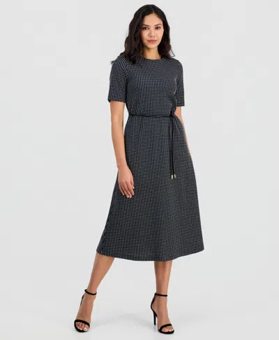 Anne Klein Women's Elbow-sleeve Tie-waist Midi Dress In Blue