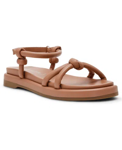 Anne Klein Women's Elisabeth Ankle Strap Footbed Flat Sandals In Coffee