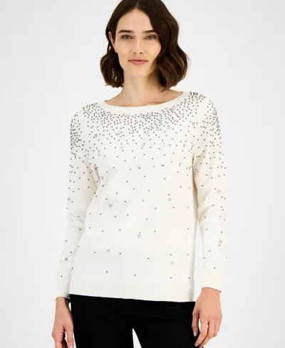 Anne Klein Women's Embellished Boatneck Sweater In White