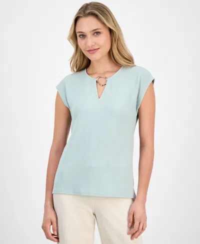 Anne Klein Women's Embellished Keyhole Top In Soft Aloe