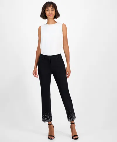 Anne Klein Women's Embellished Mid-rise Capri Pants In Black