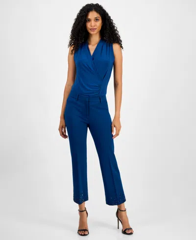 Anne Klein Women's Embellished Mid-rise Capri Pants In Blue