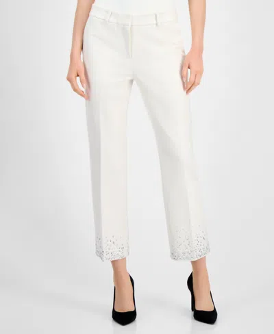 Anne Klein Women's Embellished Mid-rise Capri Pants In White