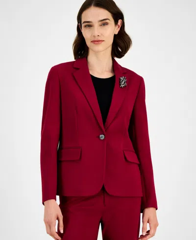 Anne Klein Women's Embellished One-button Blazer In Red