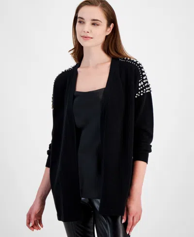 Anne Klein Women's Embellished Open-front Cardigan In Anne Black