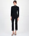 Anne Klein Womens Embellished Mock Neck Sweater Embellished Pull On Kick Flare Pants In Black