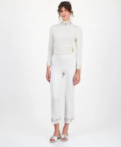 Anne Klein Women's Embellished Pull-on Kick-flare Pants In White