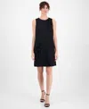 Anne Klein Floral Beaded Sleeveless Shift Dress In Black