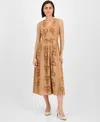 Anne Klein Embroidered Sleeveless Midi Dress In Neutral