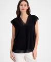 Anne Klein Extended Shoulder Mixed Media Top In Anne Black