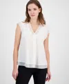 Anne Klein Womens Lace Inset Extended Shoulder V Neck Top Xxs P Xxl In White Dove