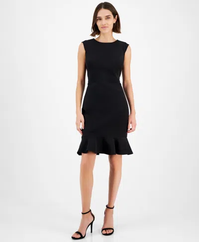 Anne Klein Women's Extended-shoulder Ruffled-hem Dress In Anne Black