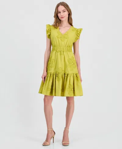 Anne Klein Women's Eyelet Embroidered Cotton A-line Dress In Green