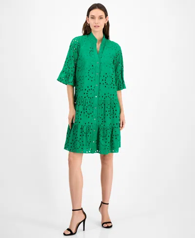 Anne Klein Eyelet Tiered Shirtdress