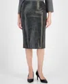 Anne Klein Womens Animal Print Faux Leather Pencil Skirt In Night Fall