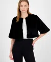 Anne Klein Women's Faux Fur Open Front Shrug In Black