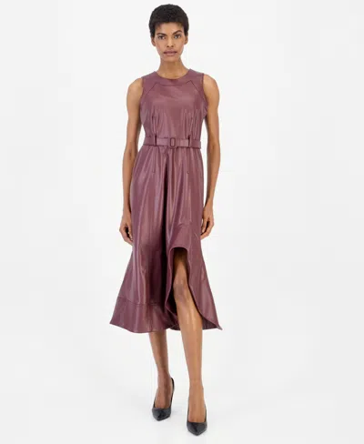 Anne Klein Women's Faux Leather Asymmetrical A-line Dress In Pink