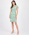 Anne Klein Women's Faux-wrap Flutter-sleeve Print Dress In Green