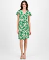 Anne Klein Abstract Print Flutter Sleeve Wrap Dress In White