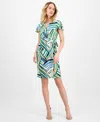 Anne Klein Plus Size Flutter-sleeve Classic Faux-wrap Dress In Green